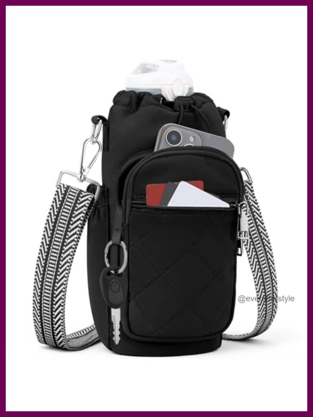 Insulated Water Bottle Carrier Bag Crossbody Purse with RFID Blocking Pockets